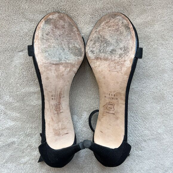 Stuart Weitzman Black Goose Bump Leather Nudist Strappy Heeled Sandals 8.5 M - Picture 15 of 16